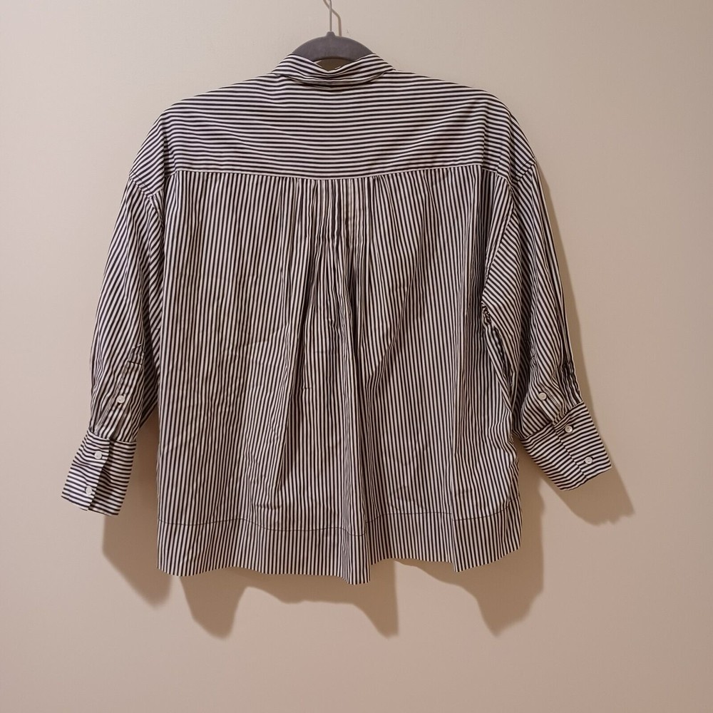 Nili Lotan 3/4 Sleeve Navy Blue Stripe Button Down Relaxed Boxy Fit Shirt XS - Picture 7 of 9